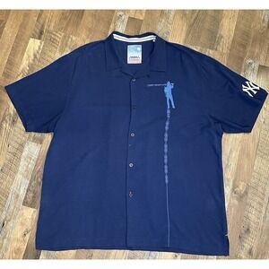 Tommy Bahama Baseball Hitter New York Yankees Silk Shirt Men  Blue XXL EUC